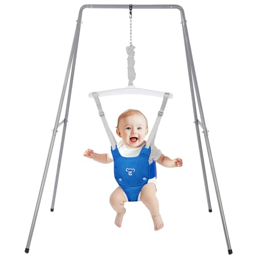 Image of Baby Jumper with Stand, Baby Jumpers and Bouncers, Baby Exerciser Suitable for 6-24 Months, Easy to Assemble & Store Jumper for Baby (Blue)