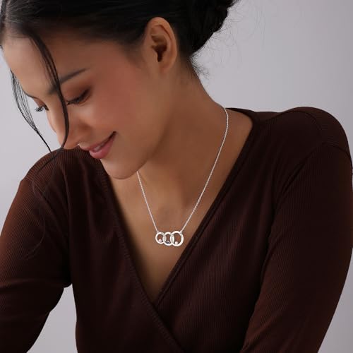 Image of TRUESILVER ACPL 925 Sterling Silver Personalized Name Necklace for Women | Custom Engraved Couple & Family Pendant | Heart Circle & Russian Ring Necklaces | Gift for Anniversary Birthday Wedding