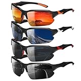GGSTDDUP 4 Pack Polarized Sports Sunglasses for Men & Women | UV Protection Lightweight Wraparound Sunglasses for Cycling, Driving, Fishing, Running, black+white+red+orange