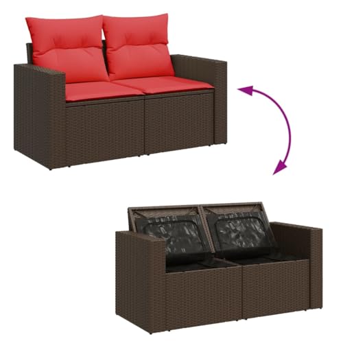 Canapé de jardin 2 places en polyrotin marron avec rangement imperméable - 8