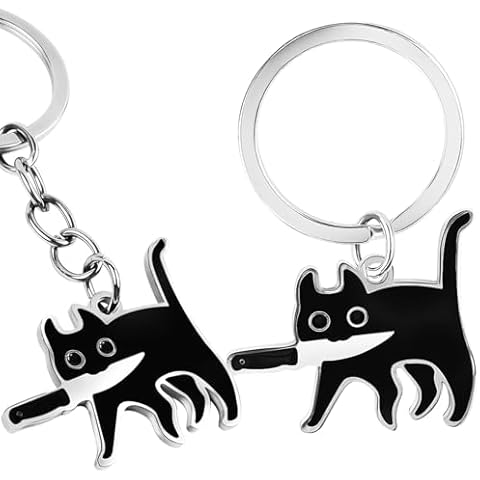 Quadafy 2 Pack Cat Lover Gifts For Women Men Black Cat Decor Funny Keychain, Halloween Gifts, Christmas Valentine's Day Gift, Family and Friends Boyfriend Gifts Girlfriend Gifts Cat Gift Cover