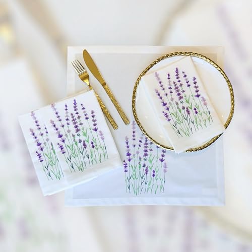 Servilletas de Tela Bordadas de Lavanda Set de 4 Algodón Lino miniatura 3