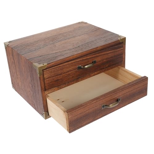 LALADEFIEE Cassettiera Vintage Legno Con Due Cassetti Per Ufficio e Casa Scatola Di Stoccaggio Per Scrivania Organizer Per Oggetti e Gioielli Design Elegante e Compatto