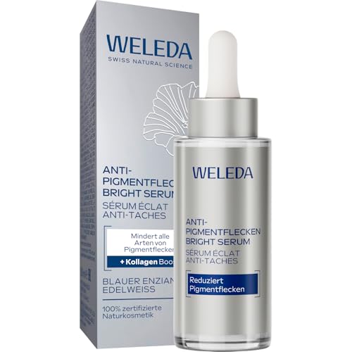 WELEDA Bio Anti Pigmentflecken Bright Serum Blauer Enzian & Edelweiß – Naturkosmetik Anti Aging Gesichtsserum/Gesicht Pflegekonzentrat für strahlenden Teint & weniger Altersflecken (vegan, 1x 30ml)