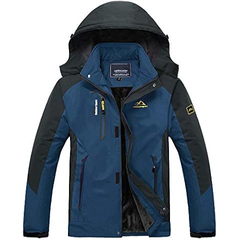 MAGNIVIT Men Winter Jacket Mountain Walking Hiking Soft Shell Waterproof Fleece Parka Rain Coat Blue Cover