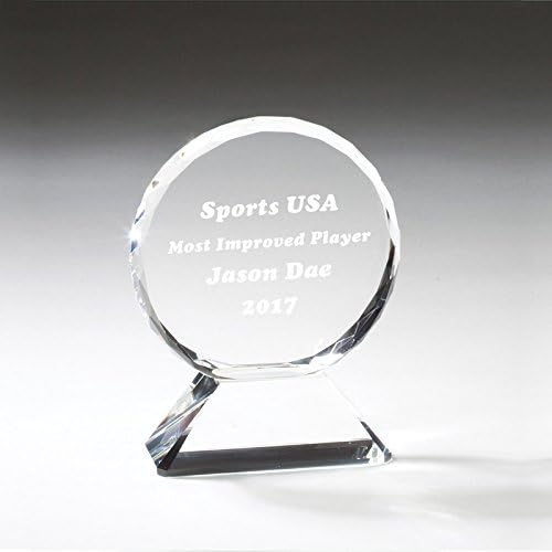 Customizable 6-3/4 Inch Round Beveled and Faceted Optical Crystal on Triangular Base, Includes Personalization