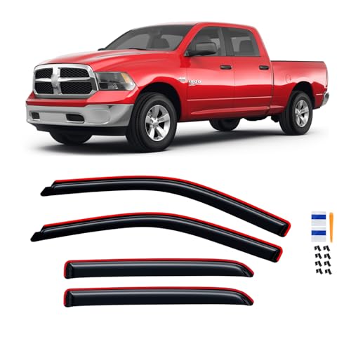 Image of in-Channel Rain Guards for 2009-2018 Dodge Ram 1500 Crew Cab, 2010-2025 Ram 2500 3500 Crew & Mega Cab, 2019-2024 Ram 1500 Classic Crew Cab, Window Visor Shields Vent Deflector Shade Wind Dark Smoke