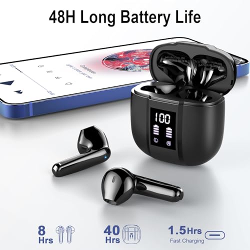Image of Wireless Earbuds, In Ear Bluetooth Headphones with HiFi Stereo Deep Bass | NEW 40H Bluetooth Earbuds Wireless Earphones with 4 ENC Noise Cancelling Mic, Mini Ear Buds IP7 Waterproof /LED Display /USB-C
