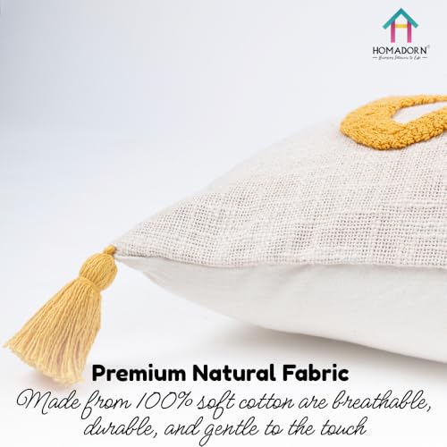 Image of HOMADORN 100% Cotton Text Pattern Handtufted /Embroided Decorative Cushion Cover (12X20 Inches) (1, Love Yellow)