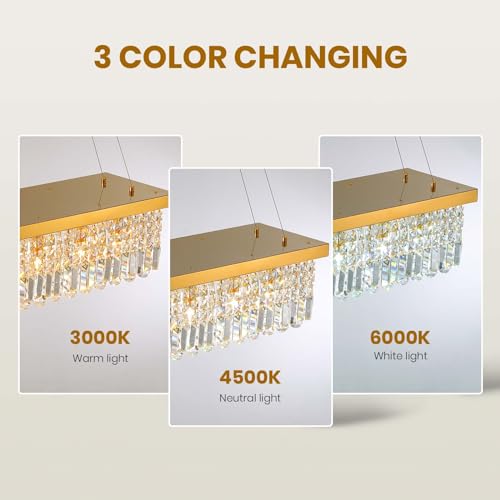 7PM Modern Gold Crystal Chandelier Rectangle Chandeliers for Dining Room Rectangular Pendant Lighting Fixture for Kitchen Island Bedroom L31.5'' x W10'' x H10'' by 7PM - Used condition - Image 2