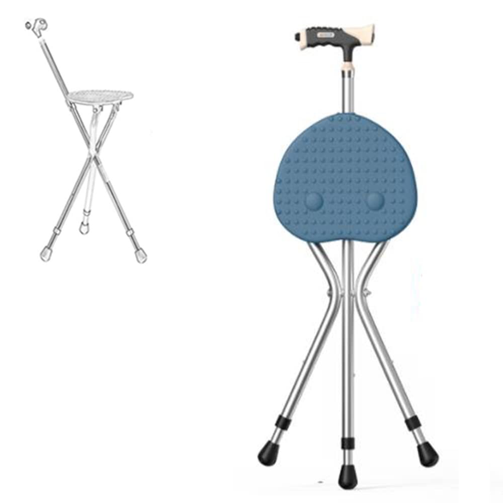 KADEUX Bastones Plegable con Asiento, Bastón con Asiento Ancianos, Silla Muletas Extensible, Bastón Trípode De Aluminio, Ayuda De Movilidad Ultraligero con Luz LED ( Color : Blue )