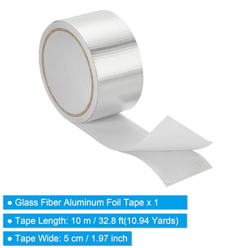 Image of PATIKIL Duct Tape, 1.97 Inch x 32.8 Ft(10.94 Yards) 5.91 Mil Heavy Duty Aluminum Foil Tape Waterproof Glass Fiber Insulation Heat Resistant for Ductwork HVAC Sealing Patching, 1 Roll