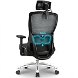 Durrafy Silla de Oficina Ergonómica con Reposacabezas Ajustable, Silla de Escritorio con Capacidad de Carga de 150 kg