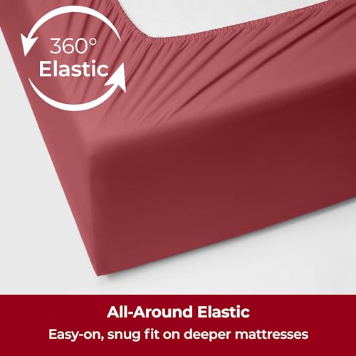 Image of Mellanni Extra Deep Queen Sheets - 4 PC Iconic Collection Bedding | Hotel Luxury, Ultra Soft, Cooling Bed Sheets - Wrinkle, Fade, Stain Resistant (Queen, Brick Red)