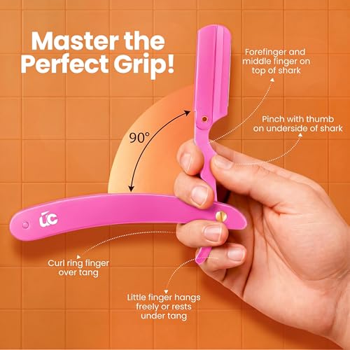 Image of Utopia Care Professional Straight Razor for Men, Barber Straight Edge Razor Safety with 100 Pack Blades, Pink