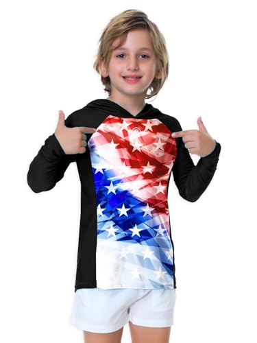 Image of AOBUTE Unisex Kids Long Sleeve Hoodie Rash Guard Boys UPF 50+ Swim Top with Thumb Hole 3-12 Years