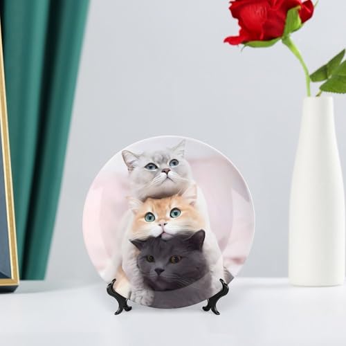 Plato decorativo de cerámica Bone China gatos 6 pulg miniatura 6