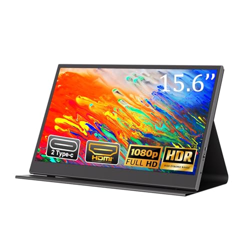 Image of Portable Monitor, 15.6 Inch FHD 1080P 60Hz Second External Monitor | Ultra-Slim IPS HDMI USB-C Travel Monitor with Protective Case & Speakers, External Monitor for Laptop PC Phone Mac