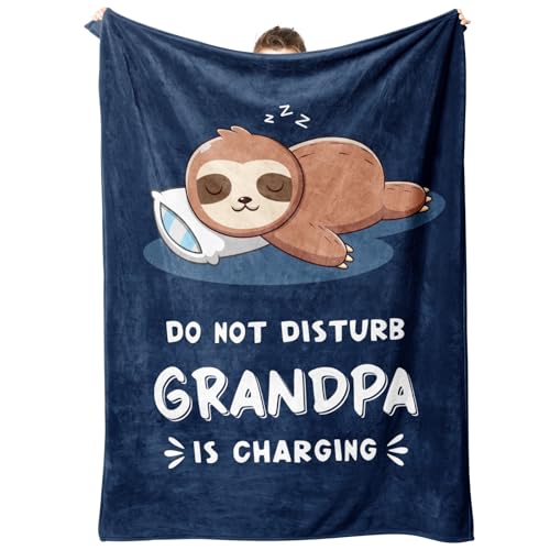 Funny Gifts for Grandpa Grandpa is Charging Sloth Blanket Birthday Gifts for Grandpas from Grandkids Grandpas Gitts for Fathers Day Soft Sloth Blanket for Grandfather 60 x 50