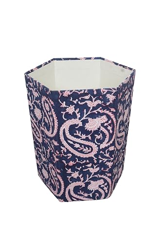 Image of Generic 3.3 Gallon Cotton Hand Block Printed Paper Waste Basket |Small Decorative Trash Can for Housewarming Gifts in Living Room, Bedroom, Bathroom | Eco-Friendly, Plastic-Free (1, BLUE PINK MUKAT)