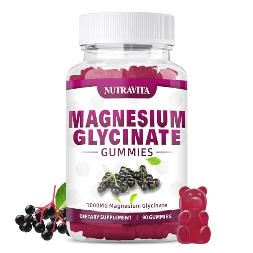 Magnesium Glycinate Gummies 1000mg with Magnesium L-Threonate,Chelated Magnesium Potassium Complex Supplement with VitD, B6, CoQ10, Calcium,Supports for Memory, Calm, Mood - 90 Elderberry Gummies