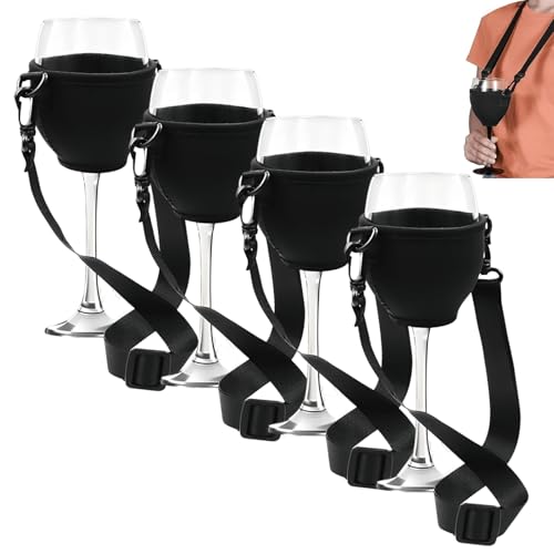 DqiUnaX 4 Stück Weinglashalter Zum Umhängen, Praktische Weinglas Halterung Für Freihändigen Genuss, Ideal Für Weinfeste, Hochzeiten Und Outdoor-Aktivitäten, Passend Für Die Meisten Weingläser