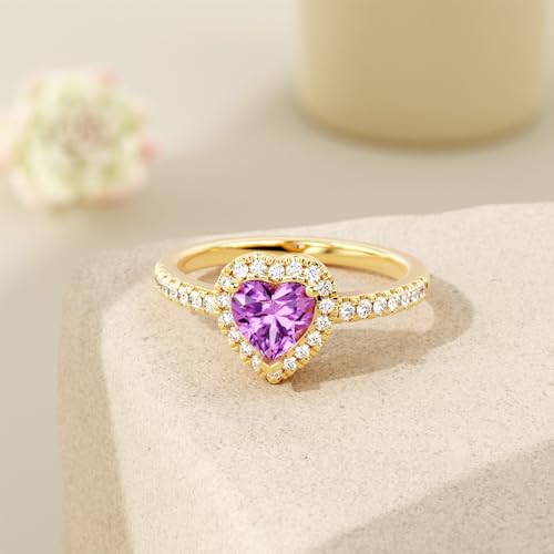 Pear/Princess/Heart/Kite Cut Natural Amethyst Engagement Rings for Women 10K 14K 18K Gold Genuine Amethyst Promise Wedding Anniversary Ring February Birthstone Ring for Her2