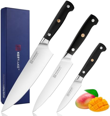 KEEMAKE Kitchen Knife Set, 3PCS Sharp High Carbon Stainless Steel Knives Set for Kitchen with Ergonomic Handle, Chef Knife set Professional Carving Knife Set for Meat Vegetable Fruit
