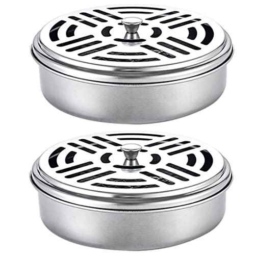 Fengzhao Mosquito Coil Holder Stainless Steel Coil Incense Burner Portable Mosquito Spiral Holder Box Sandalwood Incense Stick Holder Fireproof Incense Holder,2Pcs #TOP3