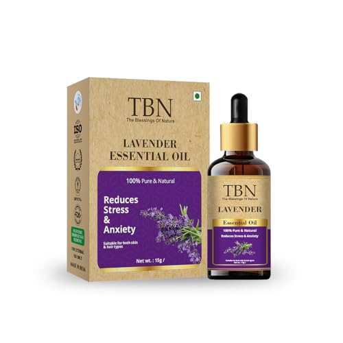 Image of TBN 100% Pure Lavender Essential Oil for Aroma Therapy, Stress Relief, Hair, Skin | Lavender Essential Oil For Diffuser, Cold & Cough & Pain Relief - 15ML