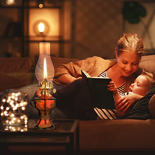 2 Pcs Chamber Oil Lamps for Indoor Use Vintage Kerosene Lamp Rustic Hurricane Kerosene Lantern with Adjustable Fire Wick Lighting Oil Lantern for Home Emergency Lighting, 13'' High(Brown)