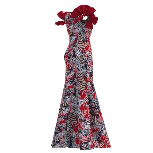 Image of iooiooi Womens Elegant Ankara Maxi Mermaid Dress Lace Decorated African Gowns