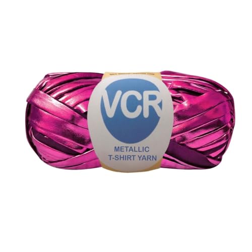 Image of VCR Shine Hot Pink Metallic T-Shirt Yarn, 100 Grams, 100% Metallized Craft Yarn, Pack of 1 Yarn, Suitable for Handbags, Tote Bags and Sling Bags