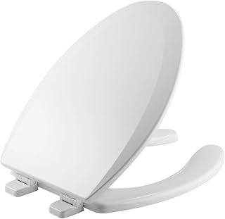 BEMIS 1550TTT 001 Open Front Toilet Seat will Never Loosen and Provide the Perfect Fit, ELONGATED, Durable Enameled Wood, White