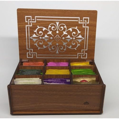 Bitki Çayı, Ahşap Ceviz Renk Çay Kutusu 9 Bölmeli Kapaklı Saklama Kabı (Çaylar Dahil) Tea Box