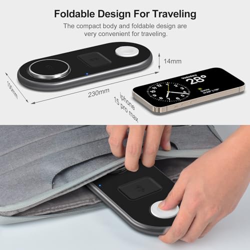 Image of 3 in 1 Charging Station for Apple Devices, Mag-Safe Charger Stand, Magnetic Wireless Charger Station for iPhone 17 16 15 14 13 12 Series, for iWatch Ultra 10 9 8 7 SE 6 5 4 3, for AirPods (Black)