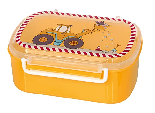 SIGIKID 25267 Brotzeitdose Bodo Bagger, BPA-frei, sicher, leicht, mit Bügelverschluss, Lunchbox mit Einsatz - für Brotzeit, Frühstück, Kindergarten, für Kinder ab 2 Jahren, Gelb/ Bodo Bagger 17x11x7cm Cover