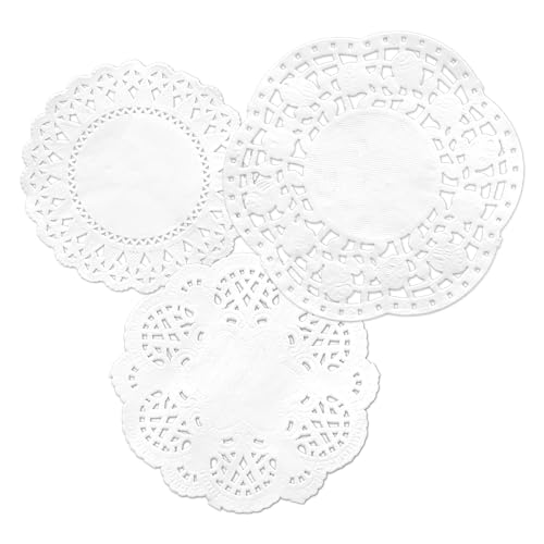 300 Sheets White Round Lace Doilies Hollow Paper Cutouts Vintage Collage Retro Decoupage 3 Small Sizes 3.5/4/4.5 for Scrapbooking Crafting Journal Planner (Doily)