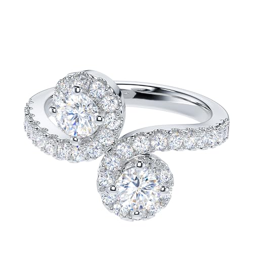 THELANDA Genuine Moissanite or Simulated Diamond Two Stones Split Filigree Vine Shank Halo Promise Engagement Ring For Women3