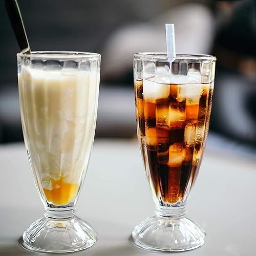 Image of 350ml Faluda Milkshake Glass, Fountain Classic Glass for Ice Cream, Coco Cocktail Desert Decoration American Diner Style Fountain Long Tall Smoothie Fruit Juice Glass (Pack of 6 Glass)