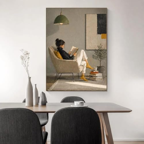 Tableau mural fille lisant 70x90 cm impression sur toile sans cadre