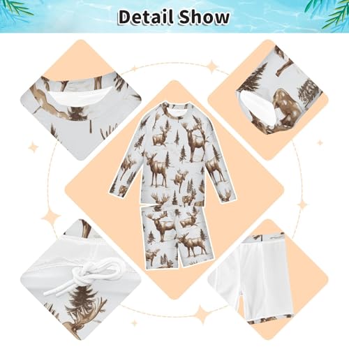 Xmas Tree Moose Boys Swimsuit Rash Guard Toddler Kids Long Sleeve Swim Shirt and Trunks Swimwear Set 3-10Y3