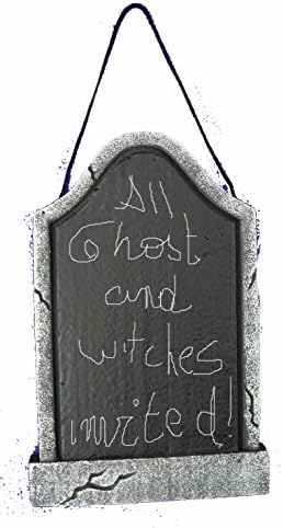 Trick or Treat Party Halloween Hanging Chalk Board Writeable Sign Lightweight, Blackboard Tombstone Shape 12"