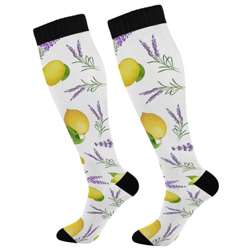 Dussdil Lavender Lemons Compression Socks for Women Men Circulation Long Knee Socks for Sport Running Cycling Stockings