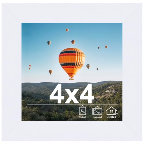 JCJMY 4x4 Picture Frame White for Wall Hanging or Tabletop, Wall Mounting Horizontally or Vertically, 4 x 4 Wall Gallery Poster Photo Frame with Shatter Resistant Plexiglass, White
