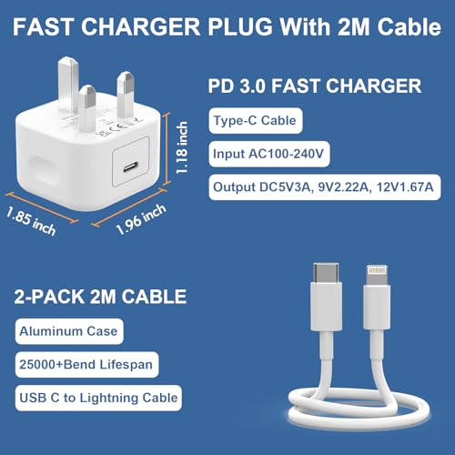 iPhone Charger Fast Charge for iPhone 14 13, 2Pack 20W Fast Apple Charger with 2M/6FT Cable MFi Certified Fast Phone Charging USB C To Lightning Cable for iPhone 14 13 12 11 Pro Max XS XR X SE 8, iPad - Image 6