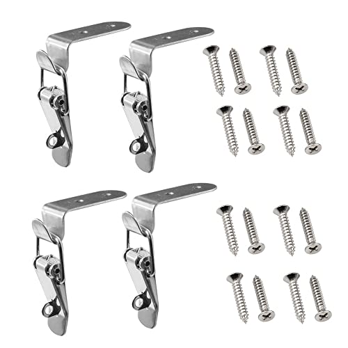 Image of 1pc /4pcs 90 Degrees Duck-Mouth Buckle Hook Lock Stainless Steel Spring Loaded Draw Toggle Latch Clamp Clip Silver Hasp Latch Catch Clasp (Color : 4pcs-Style A)