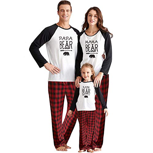 lIFFEI Matching Family Pajamas Sets Christmas PJ's with Bear Printed Tee and Plaid Pants Loungewear One-Piece 2 Years