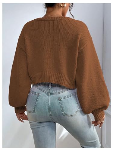 Image of SHENHE Women's Pearl Beaded Open Front Cardigan Oversize V Neck Drop Shoulder Cropped Sweater