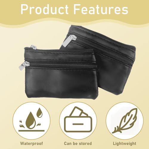 2 PCS Monedero Hombre Negro, 11x8 cm, Monedero de Piel Cremalleras y Argolla para Llaves, Diseño Exclusivo en Cuero Hecho a Mano, Accesorio de Elegancia Duradera y Funcionalidad Superior para Hombre - imagen 4